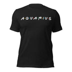 Aquarius zodiac 90s nostalgia graphic t-shirt, black unisex relaxed fit, front flat lay