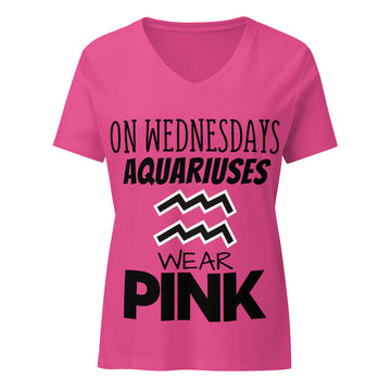 "On Wednesdays Aquarius Wears Pink" zodiac v-neck t-shirt, pink, women&
