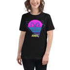 Person wearing Aries zodiac retro 80s graphic t-shirt, unisex astrology apparel
