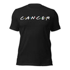 Cancer zodiac 90s nostalgia graphic t-shirt, black unisex relaxed fit, front flat lay