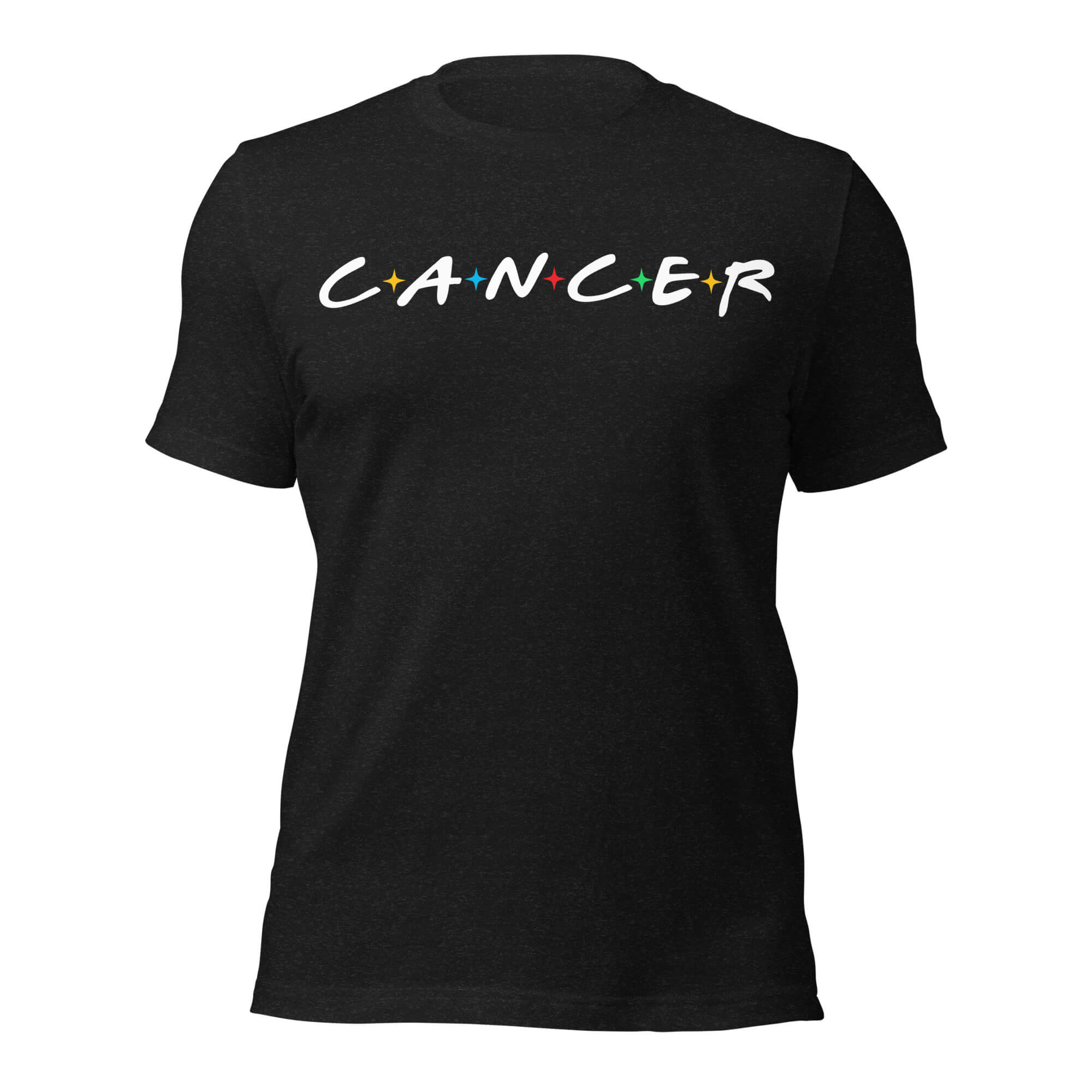Cancer zodiac 90s nostalgia graphic t-shirt, black unisex relaxed fit, front flat lay
