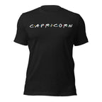 Capricorn zodiac 90s nostalgia graphic t-shirt, black unisex relaxed fit, front flat lay