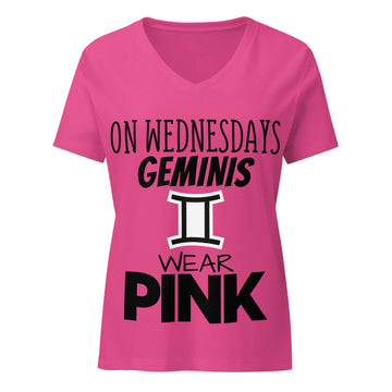 "On Wednesdays Gemini Wears Pink" zodiac v-neck t-shirt, pink, women&