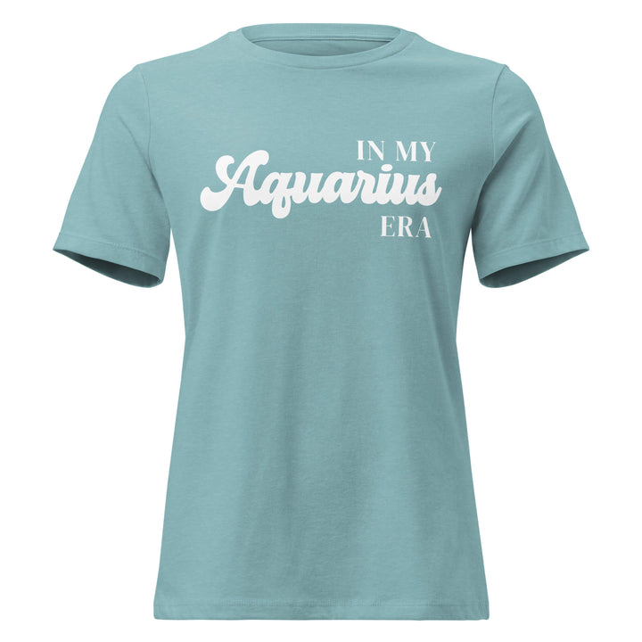 "In My Aquarius Era" zodiac graphic t-shirt, lagoon blue, women&