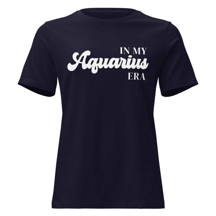 "In My Aquarius Era" zodiac graphic t-shirt, navy blue, women&