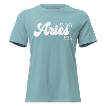 "In My Aries Era" zodiac graphic t-shirt, lagoon blue, women&