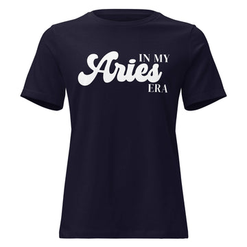 "In My Aries Era" zodiac graphic t-shirt, navy blue, women&