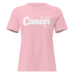 "In My Cancer Era" zodiac graphic t-shirt, pink, women's fitted astrology apparel, front flat lay