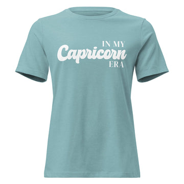 "In My Capricorn Era" zodiac graphic t-shirt, lagoon blue, women&