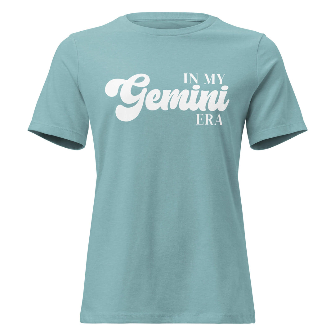 "In My Gemini Era" zodiac graphic t-shirt, lagoon blue, women&