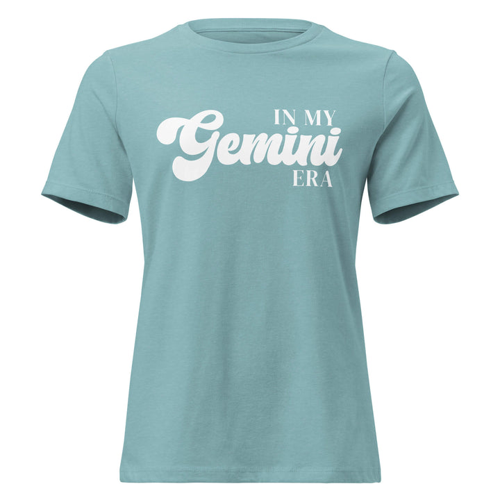 "In My Gemini Era" zodiac graphic t-shirt, lagoon blue, women&