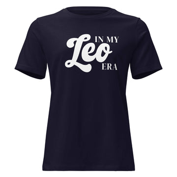 "In My Leo Era" zodiac graphic t-shirt, navy blue, women&