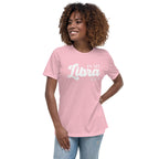 Woman wearing "In My Libra Era" Libra zodiac graphic t-shirt in pink, women's astrology apparel