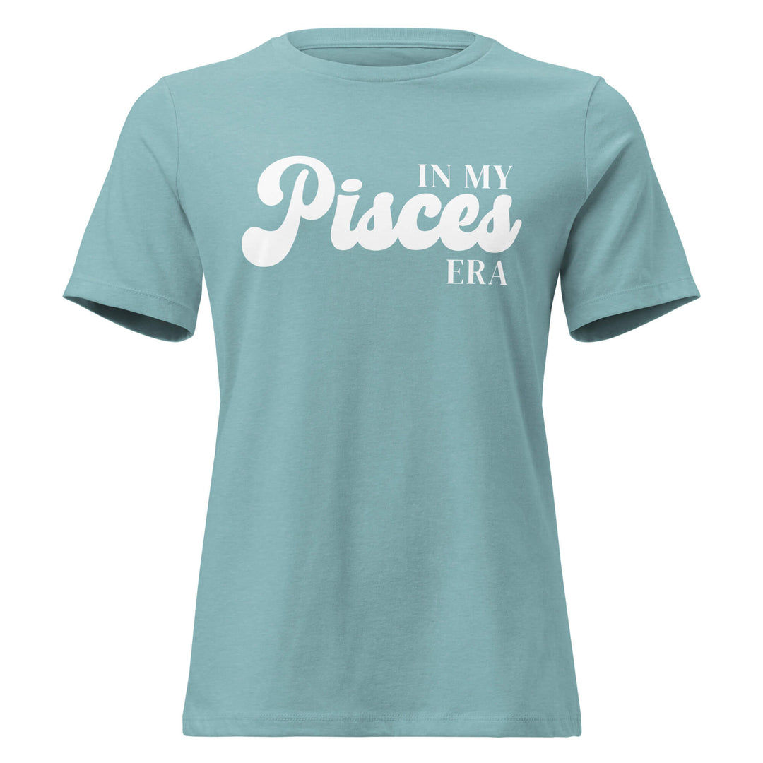 "In My Pisces Era" zodiac graphic t-shirt, lagoon blue, women&
