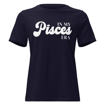 "In My Pisces Era" zodiac graphic t-shirt, navy blue, women&
