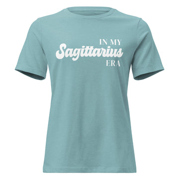 "In My Sagittarius Era" zodiac graphic t-shirt, lagoon blue, women&