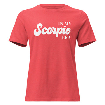 "In My Scorpio Era" zodiac graphic t-shirt, coral red, women&