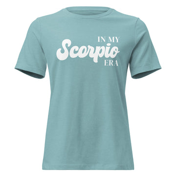 "In My Scorpio Era" zodiac graphic t-shirt, lagoon blue, women&