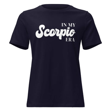 "In My Scorpio Era" zodiac graphic t-shirt, navy blue, women&