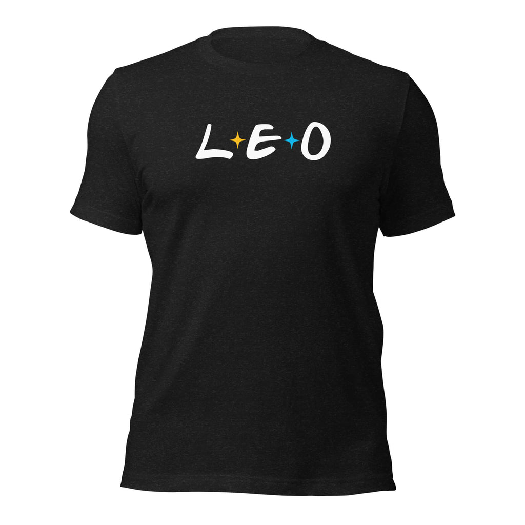 Leo zodiac 90s nostalgia graphic t-shirt, black unisex relaxed fit, front flat lay