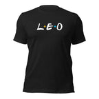 Leo zodiac 90s nostalgia graphic t-shirt, black unisex relaxed fit, front flat lay