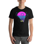 Person wearing Leo zodiac retro 80s graphic t-shirt, unisex astrology apparel