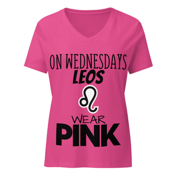 "On Wednesdays Leo Wears Pink" zodiac v-neck t-shirt, pink, women&