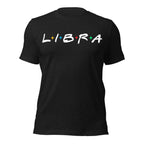 Libra zodiac 90s nostalgia graphic t-shirt, black unisex relaxed fit, front flat lay