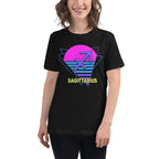 Person wearing Sagittarius zodiac retro 80s graphic t-shirt, unisex astrology apparel