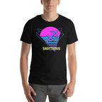Person wearing Sagittarius zodiac retro 80s graphic t-shirt, unisex astrology apparel