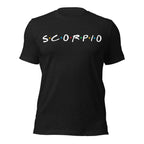 Scorpio zodiac 90s nostalgia graphic t-shirt, black unisex relaxed fit, front flat lay