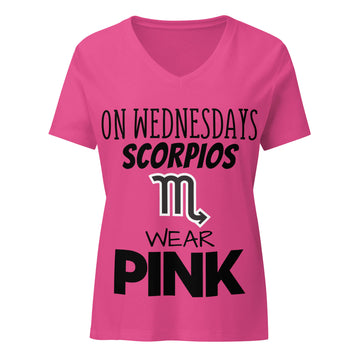 "On Wednesdays Scorpio Wears Pink" zodiac v-neck t-shirt, pink, women&