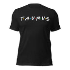 Taurus zodiac 90s nostalgia graphic t-shirt, black unisex relaxed fit, front flat lay