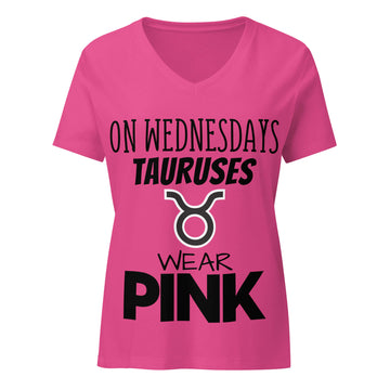 "On Wednesdays Taurus Wears Pink" zodiac v-neck t-shirt, pink, women&