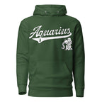 Aquarius zodiac sports graphic hoodie, green with white ink, unisex athletic astrology apparel, front flat lay