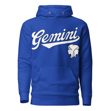 Blue hoodie with &