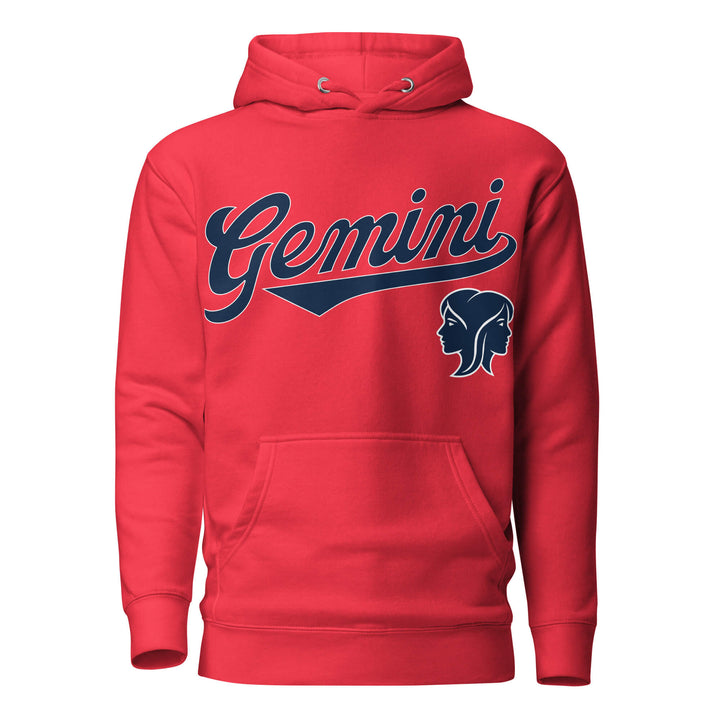 Red hoodie with &