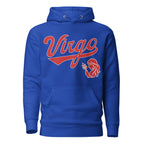 Virgo zodiac sports graphic hoodie, blue with red ink, unisex athletic astrology apparel, front flat lay