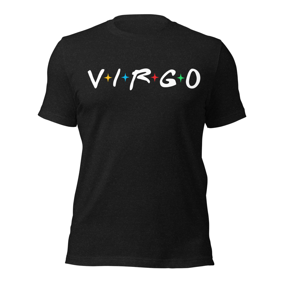 Virgo zodiac 90s nostalgia graphic t-shirt, black unisex relaxed fit, front flat lay